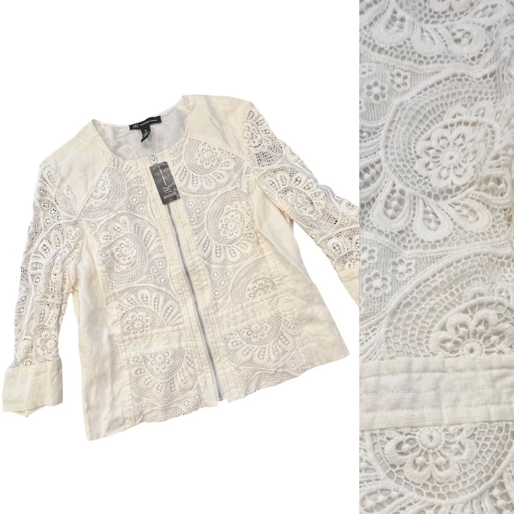 INC International Concepts Blazer Jacket Women NEW Off‎ White XL Linen Cotton